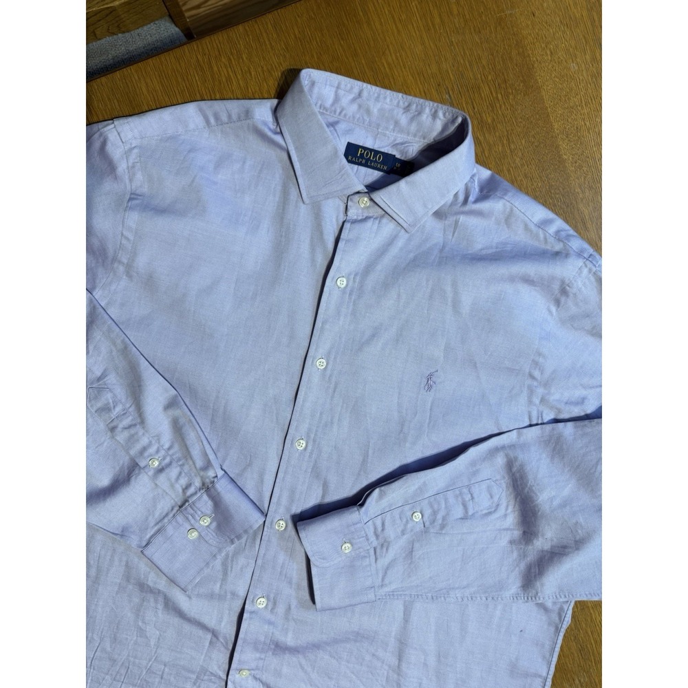 Polo Ralph Lauren Dress Shirt Mens 18 36/37 Lavender Micro Print Button‎ Front